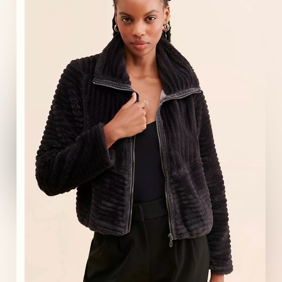 Anthropologie, Natasha Faux Fur Lux Black Bomber Jacket, Size XS - Picture 2 of 11